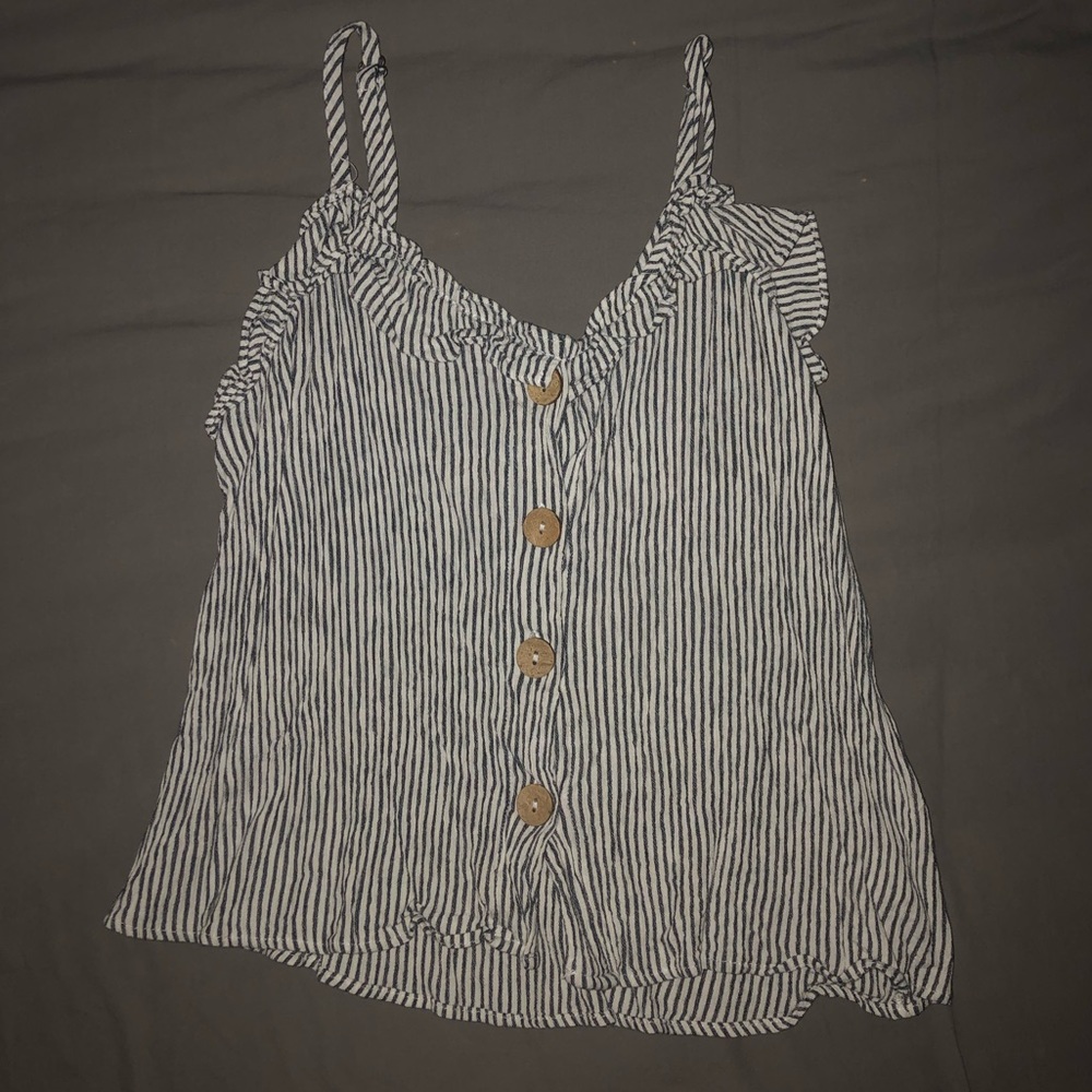 white and blue striped women’s tank top